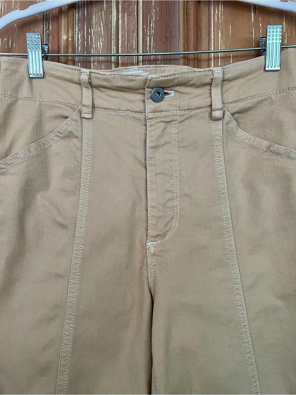 Anthropologie Maeve Delaney Crop Clean-Seamed High-Rise Wide Leg Beige Size 27 - Picture 3 of 8